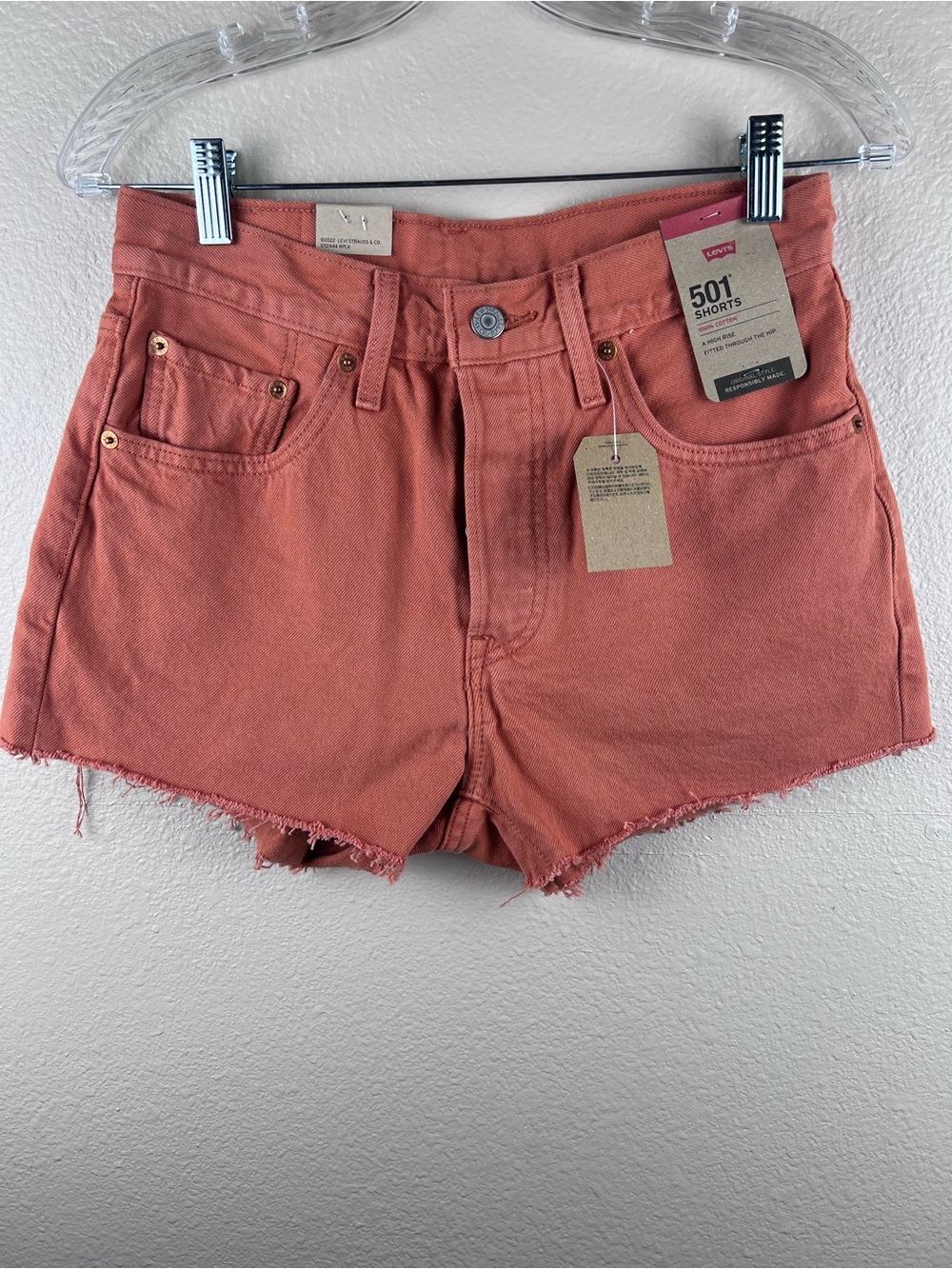 Levi’s 501 Burnt Orange High Rise Shorts NWT 27 - Picture 3 of 10